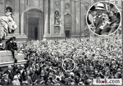 ⁣- A young Hitler cheers the start of World War One, 1914
- Genç Hitler birinci dünya savaşının başlamasını kutluyor, 1914