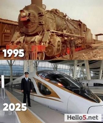 This photo shows the evolution of trains in China over the past 30 years, and the engineer in the images is the same person. In 1992, Han Junjia was a young apprentice on a steam locomotive. The noise was deafening, the hot steam burned his face, and the soot followed him even into his sleep. He witnessed an era that was fading away, but also the beginning of a new one.

Three years later, in 1995, Han became a diesel train engineer. For the first time, the cabin had a small luxury — a rear-view mirror and a rudimentary monitoring system. But the roar of the engines was so loud that engineers had to shout to hear each other.

The real revolution came in 2008, when China electrified its railway lines. Trains began reaching 160 km/h, and the noise was replaced by an almost unreal calm. The journey became smoother, quieter — and, in a way, more human.

In 2010, Han boarded a high-speed train for the first time. He said he felt as if he were in a spaceship. And in 2017, he took command of the Fuxing train, the symbol of Chinese modernity, which flies at 350 km/h.

Throughout his career, Han Junjia obtained eight different licenses and personally experienced the transformation of an entire country. Today, when he looks at the digital control panel of his ultra-fast train, he remembers the steam, the diesel roar, and the cold meals eaten between stops. And he smiles.