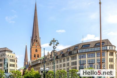 Central square Church spire historic facades