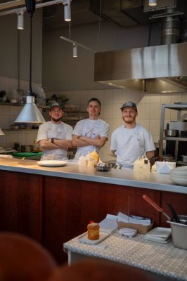 My colleagues and the cafe where I work.